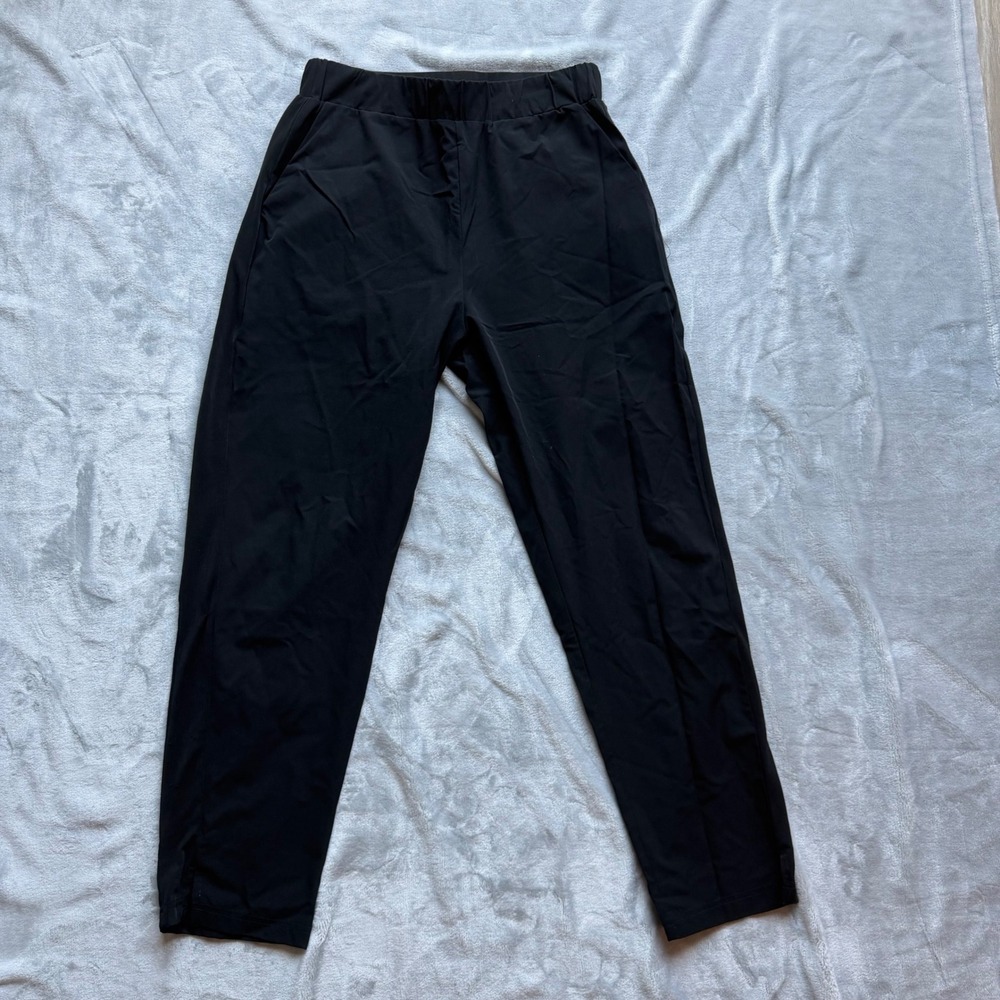 Keren Hart Tapered Pants Women 28 Black Ribbed Side Panel Elastic Waist Casual